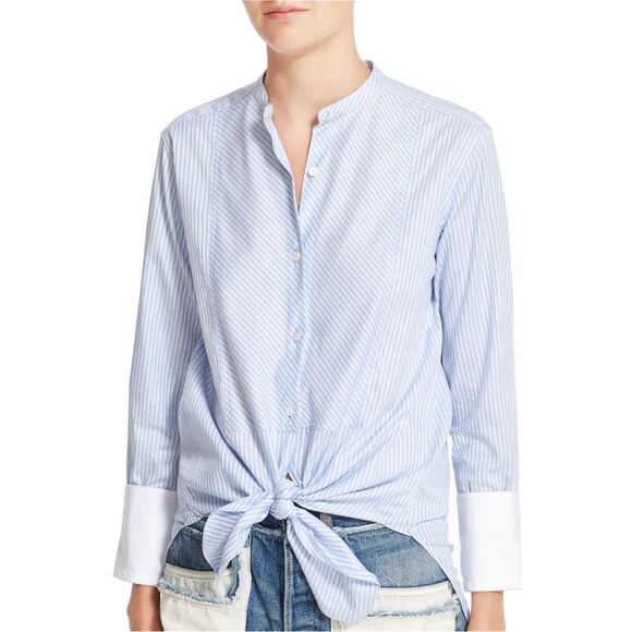 Helmut Lang Womens Striped Collarless Button Up Shirt NWT